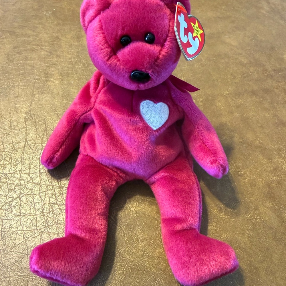 NWT Ty Pink Teddy Bear “Valentina” with Heart Beanie Baby - Vintage